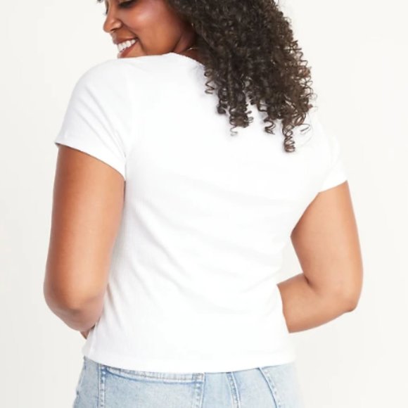 Large Old Navy Fitted Short-Sleeve Cropped Rib-Knit T-Shirt - Picture 6 of 11